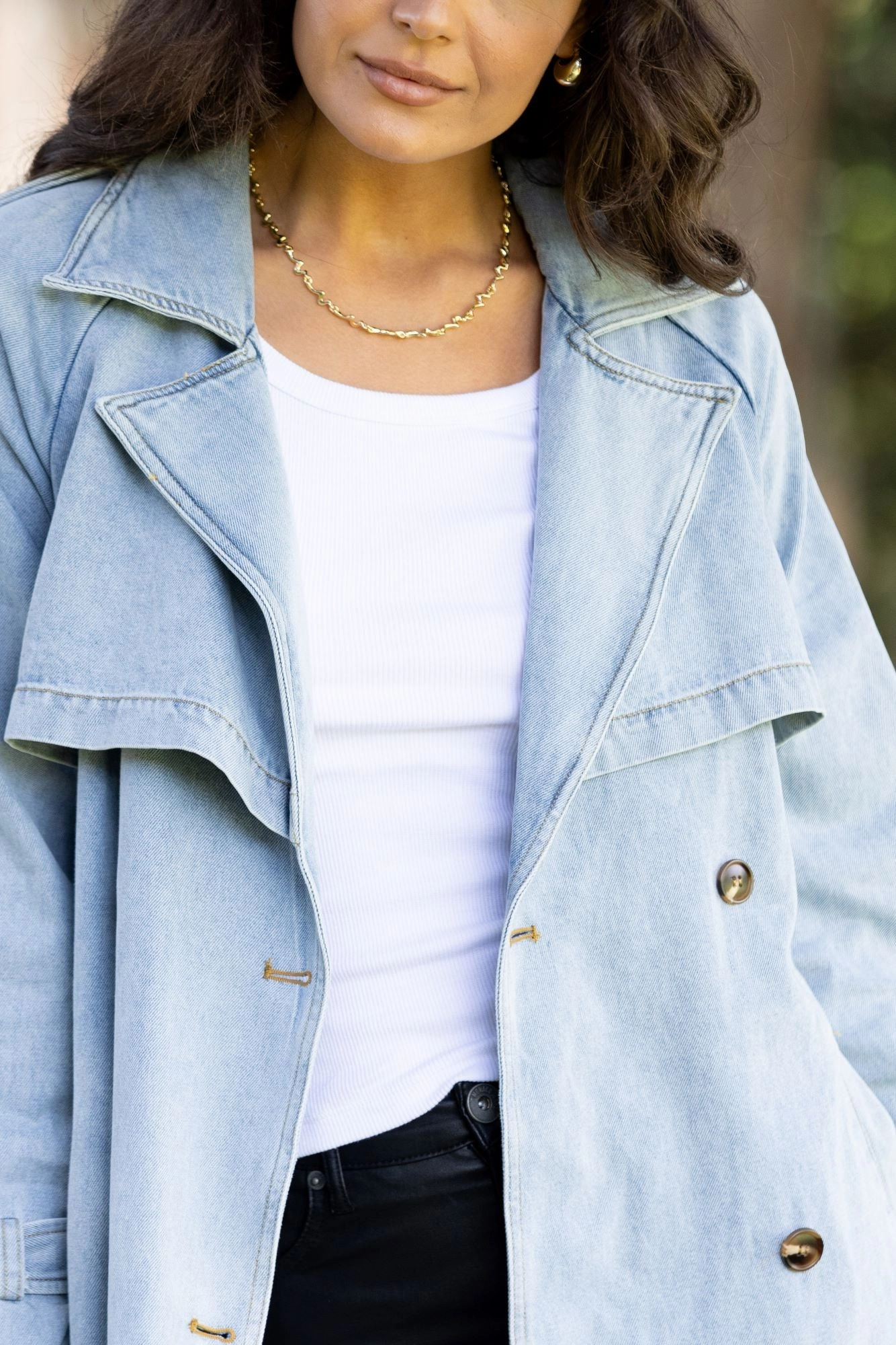 All About Eve Rio Trench Coat Light Blue Expandable Side Gussets