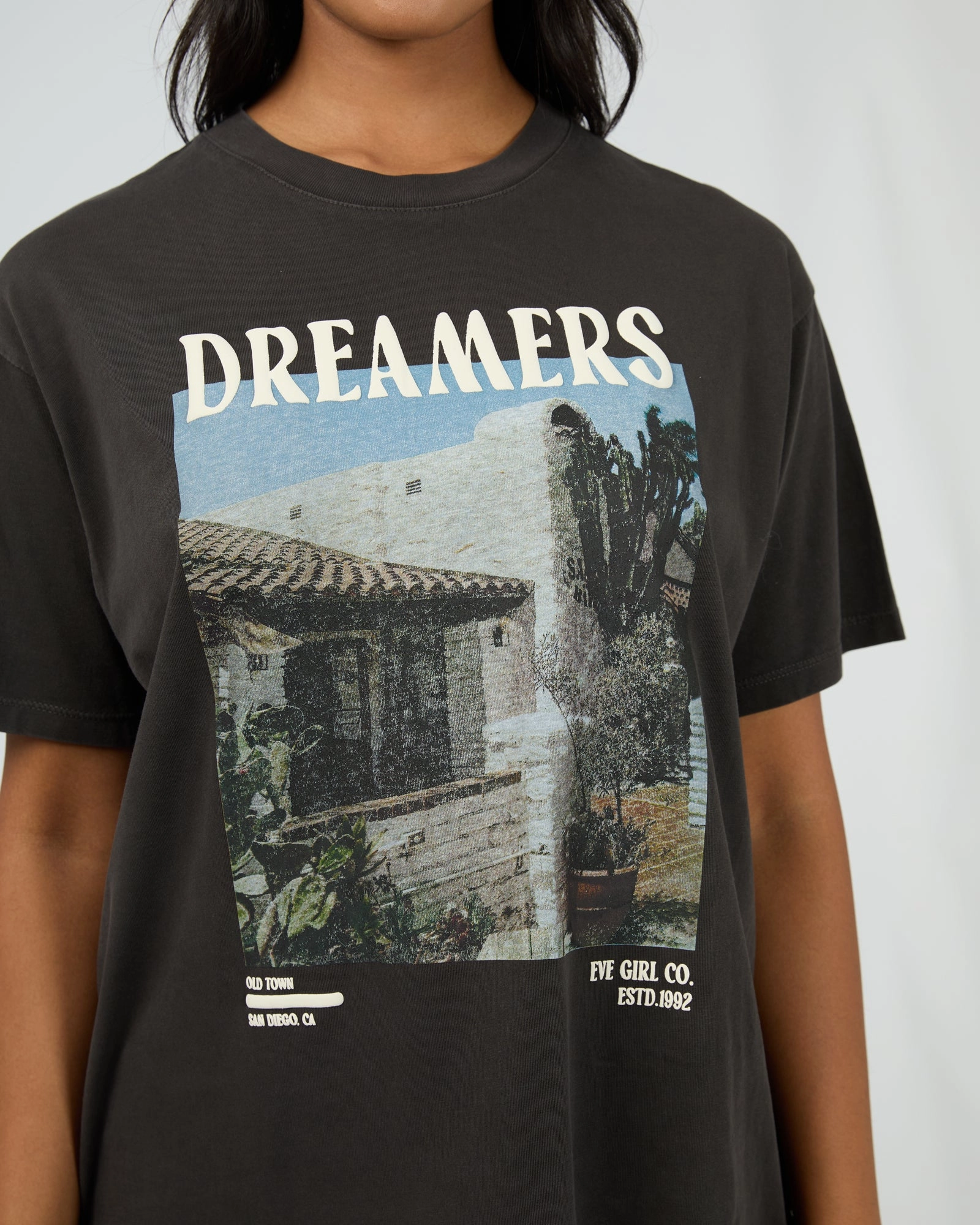 All About Eve San Diego Dream Oversized Tee Washed Black Cozy Fit Relax Trend