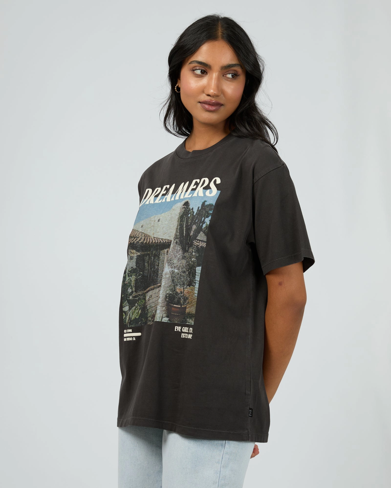 All About Eve San Diego Dream Oversized Tee Washed Black Garment Washed Texture
