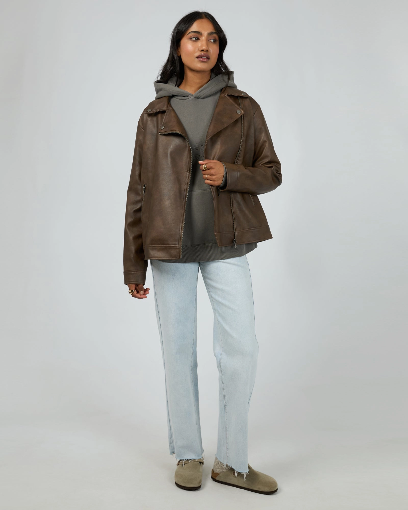 All Weather Piece Micro Perforated Panels All About Eve Sander Jacket Brown