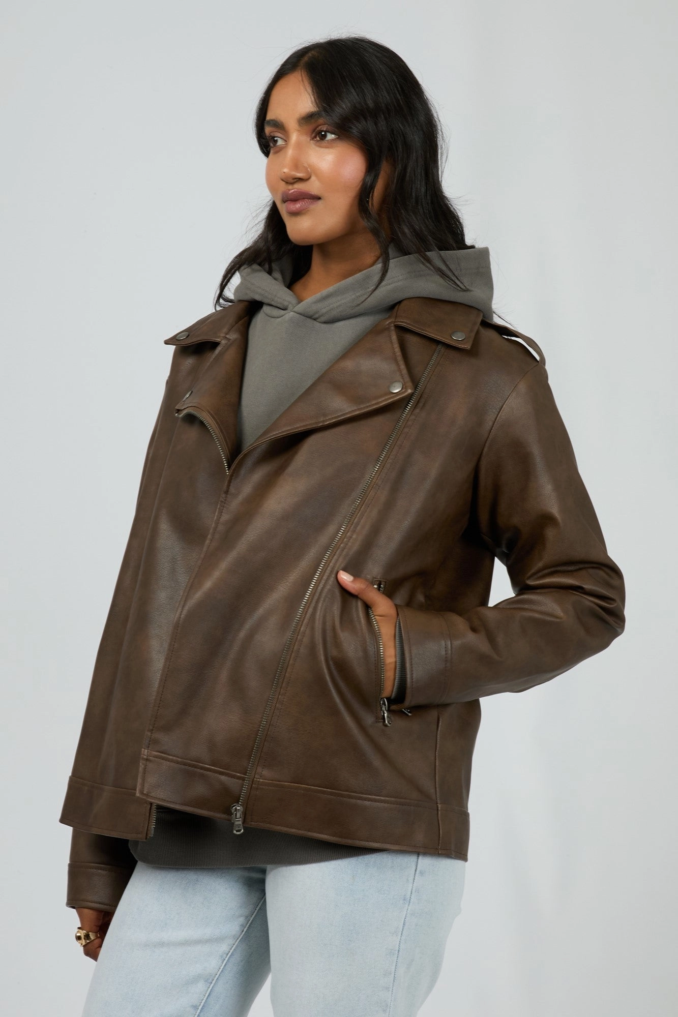 All About Eve Sander Jacket Brown Full Zip Closure