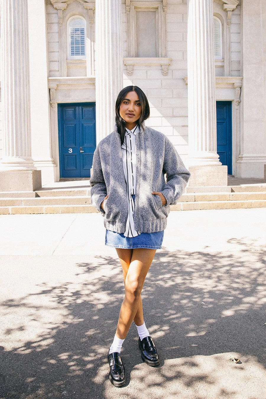 Midweight Layer All About Eve Tahlea Bomber Jacket Grey Marle