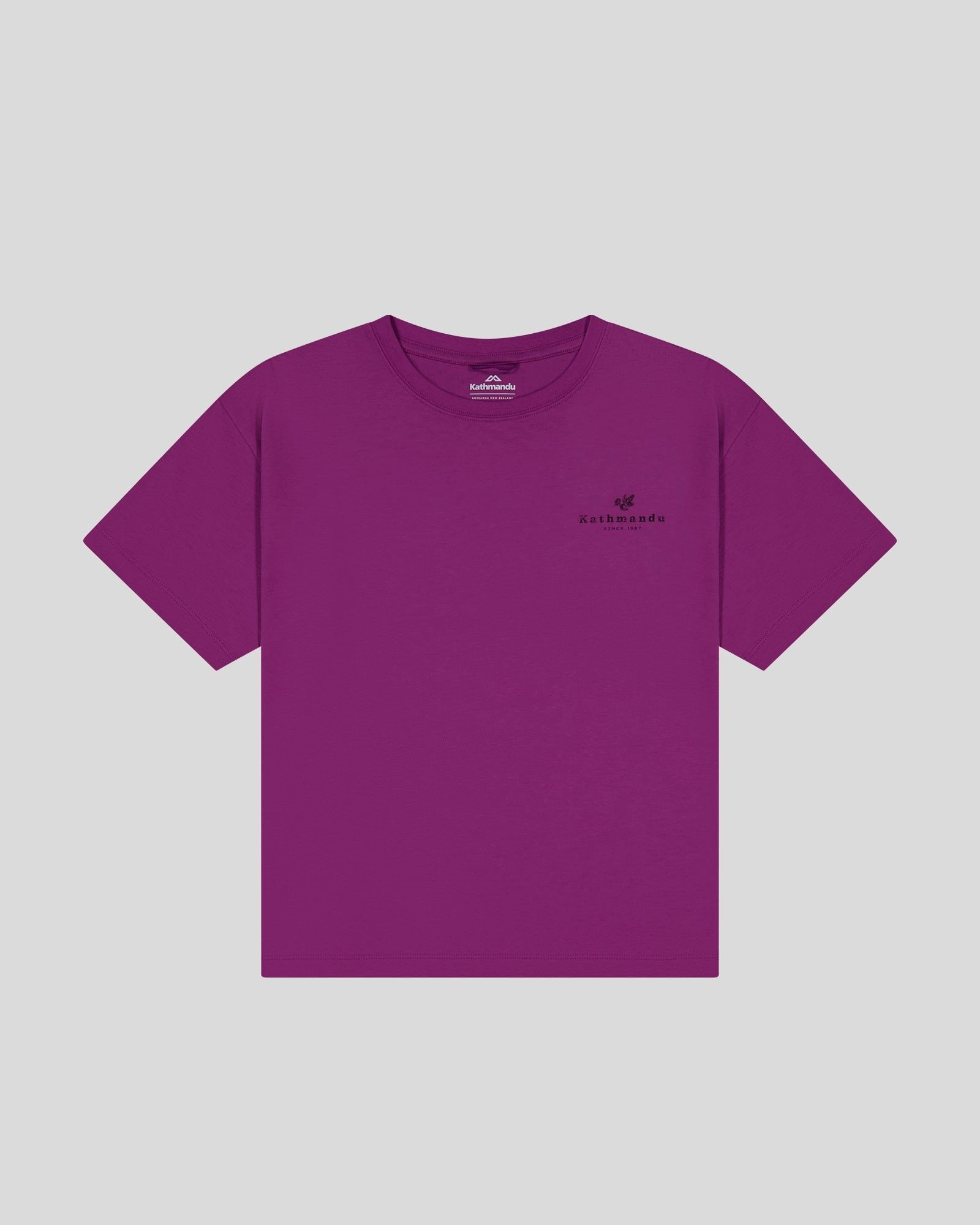 Women??s Trail Treasure Organic Cotton T-Shirt - Washed Berry Compact Weave Fabric DoubleStitching