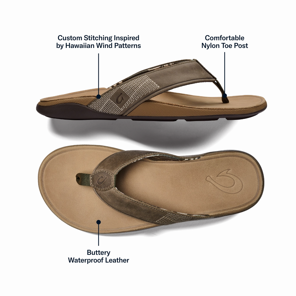 Tuahine - Hunter / Golden Sand Ground Hug Comfortable Flip-flops for Men