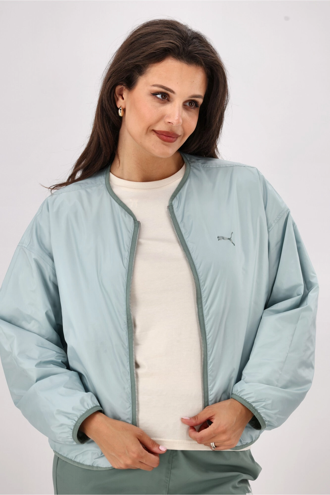 Thick Fabric Winter Fit Puma WARDROBE ESS Relaxed Reversible Liner Jacket Green Moon