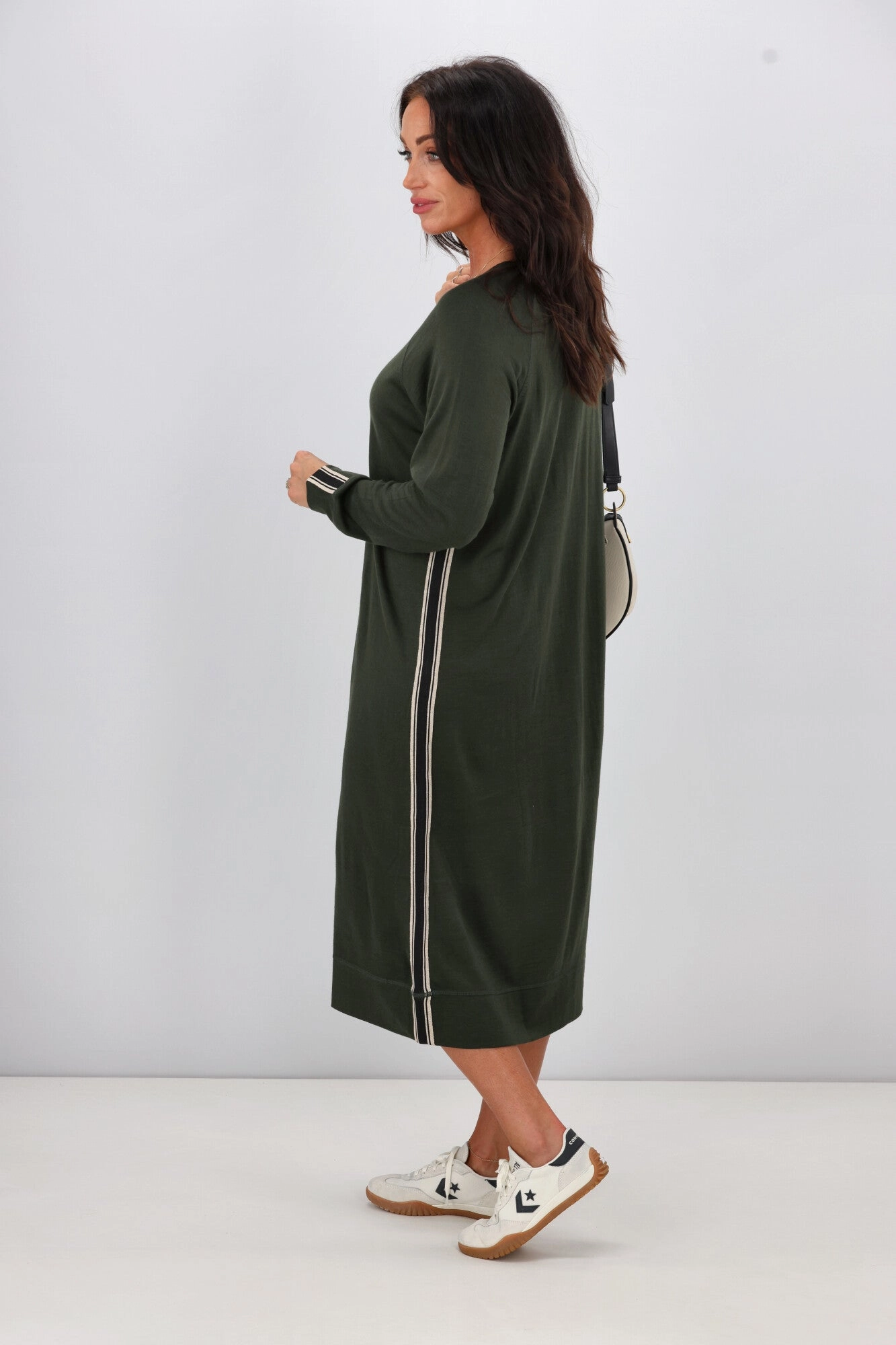 Alpine by Shine On Neve Stripe Detail Merino Dress Olive Comfort Mode