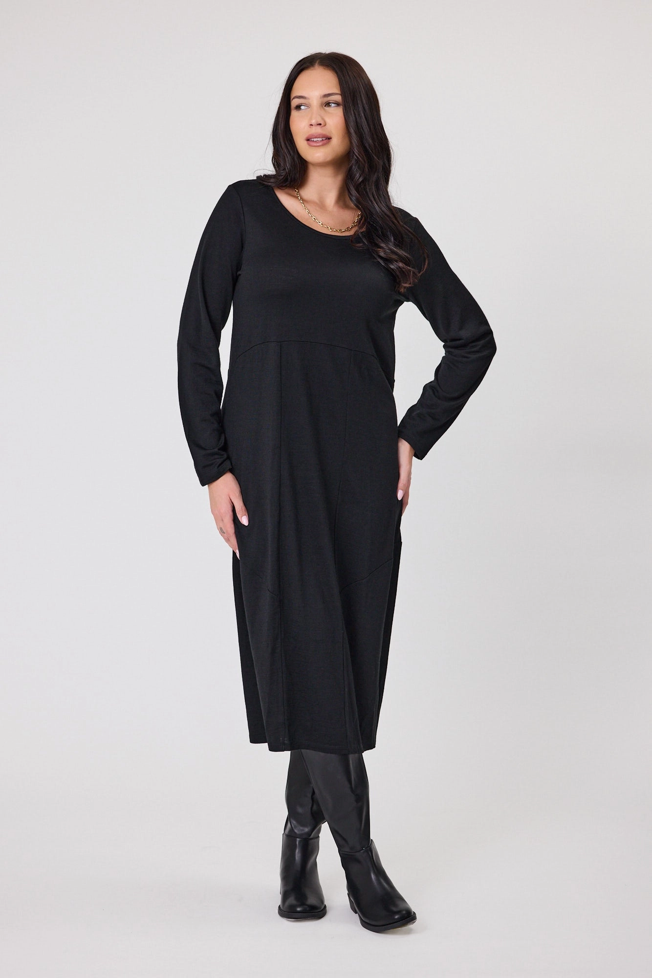 Fitted waist Alpine by Shine On Riviera Merino Cocoon Dress Black