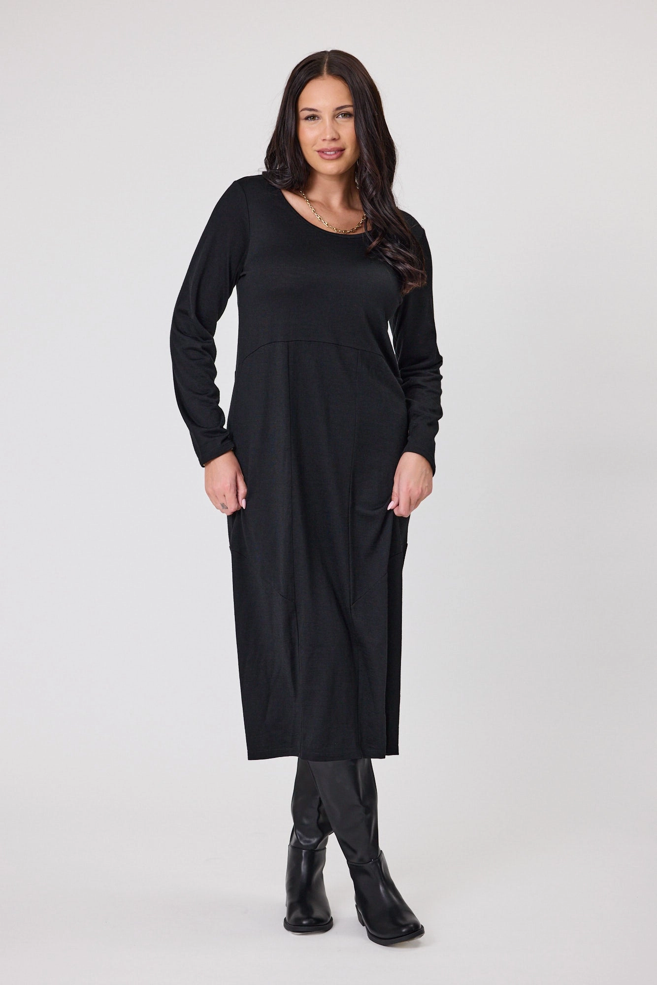 Alpine by Shine On Riviera Merino Cocoon Dress Black Everyday Comfort Must Have