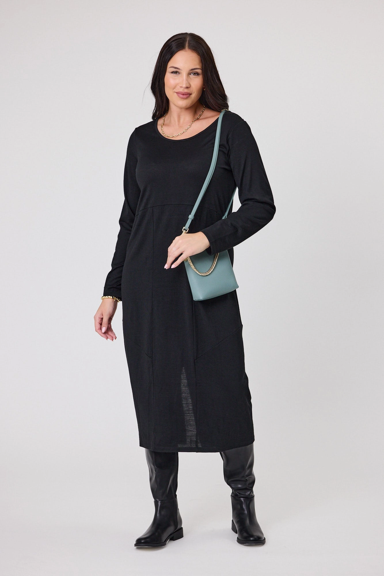 Alpine by Shine On Riviera Merino Cocoon Dress Black ConvertibleNeckline