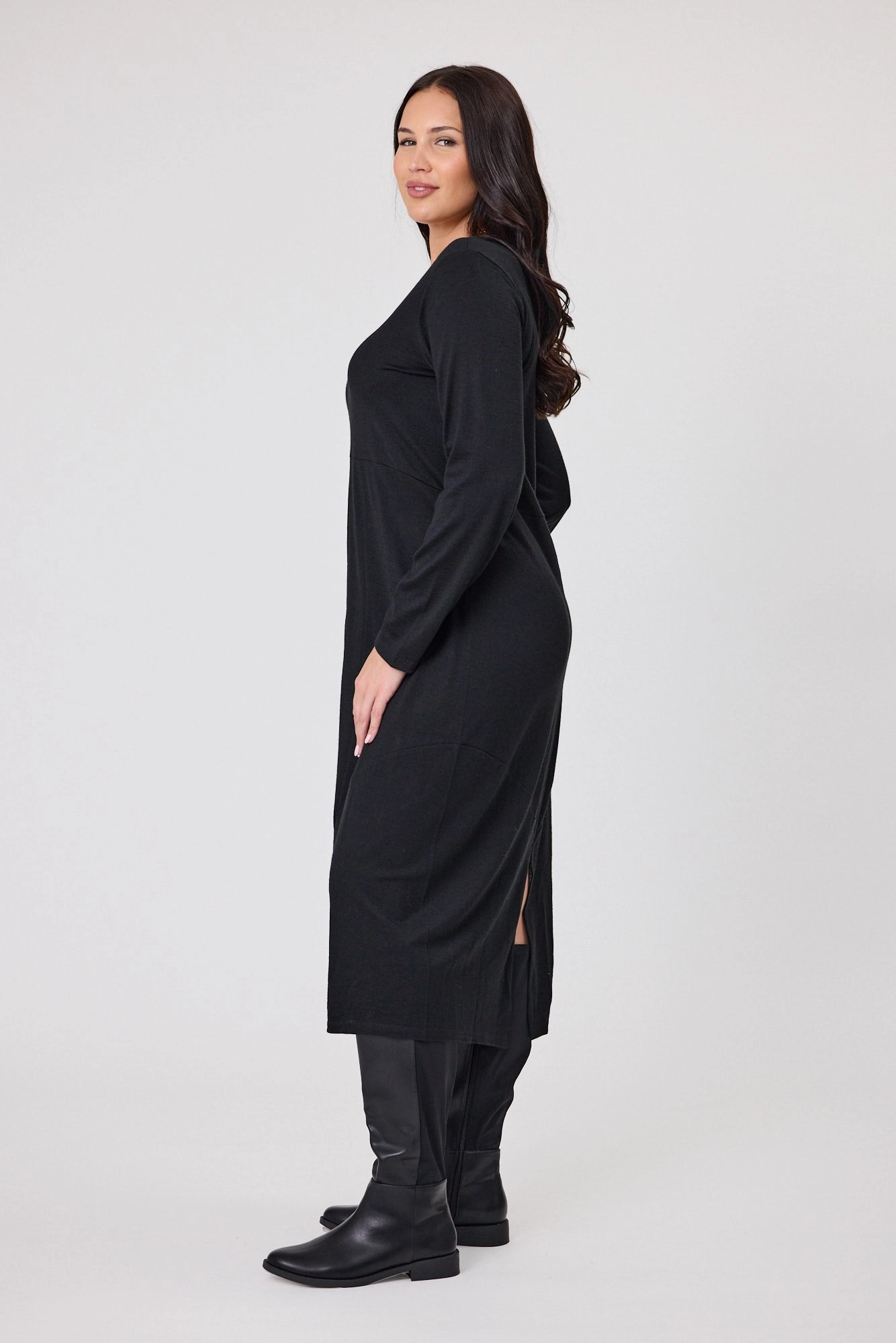 Lightweight Wear Minimal Cut Alpine by Shine On Riviera Merino Cocoon Dress Black