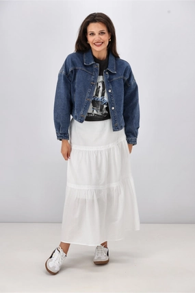 StretchFit Silhouette Shine On Label Everlasting Cropped Denim Jacket Vintage Indigo