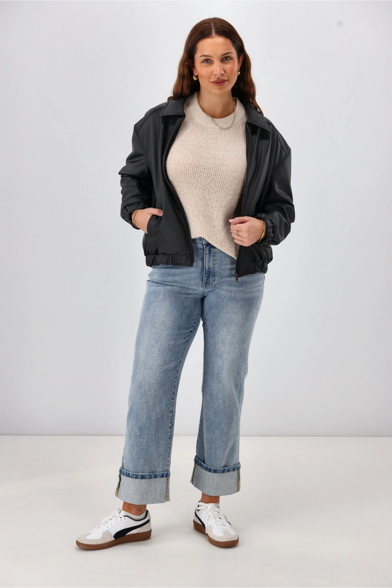 Shine On Label Aidia Pleather Jacket Black TemperatureRegulating Fabric Daily Essential