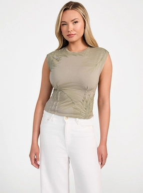 AntiOdor TumbleDryFriendlyMaterial Eco Green Palm Leaf Corset T-Shirt