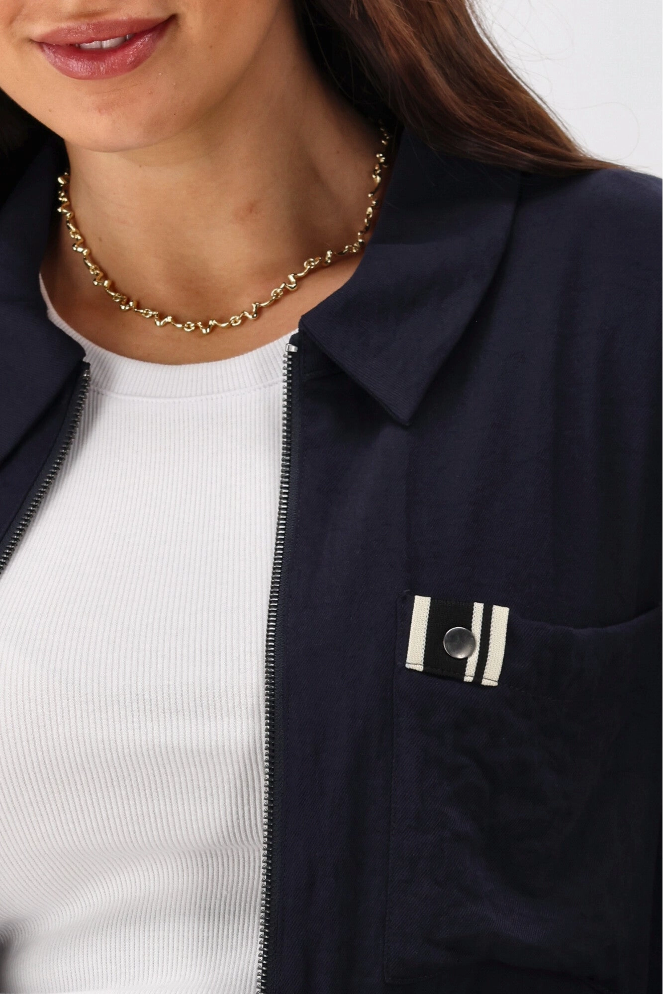 Simple Outer Weatherproof Zipper Shine On Label Lulu Zip Collared Jacket Midnight