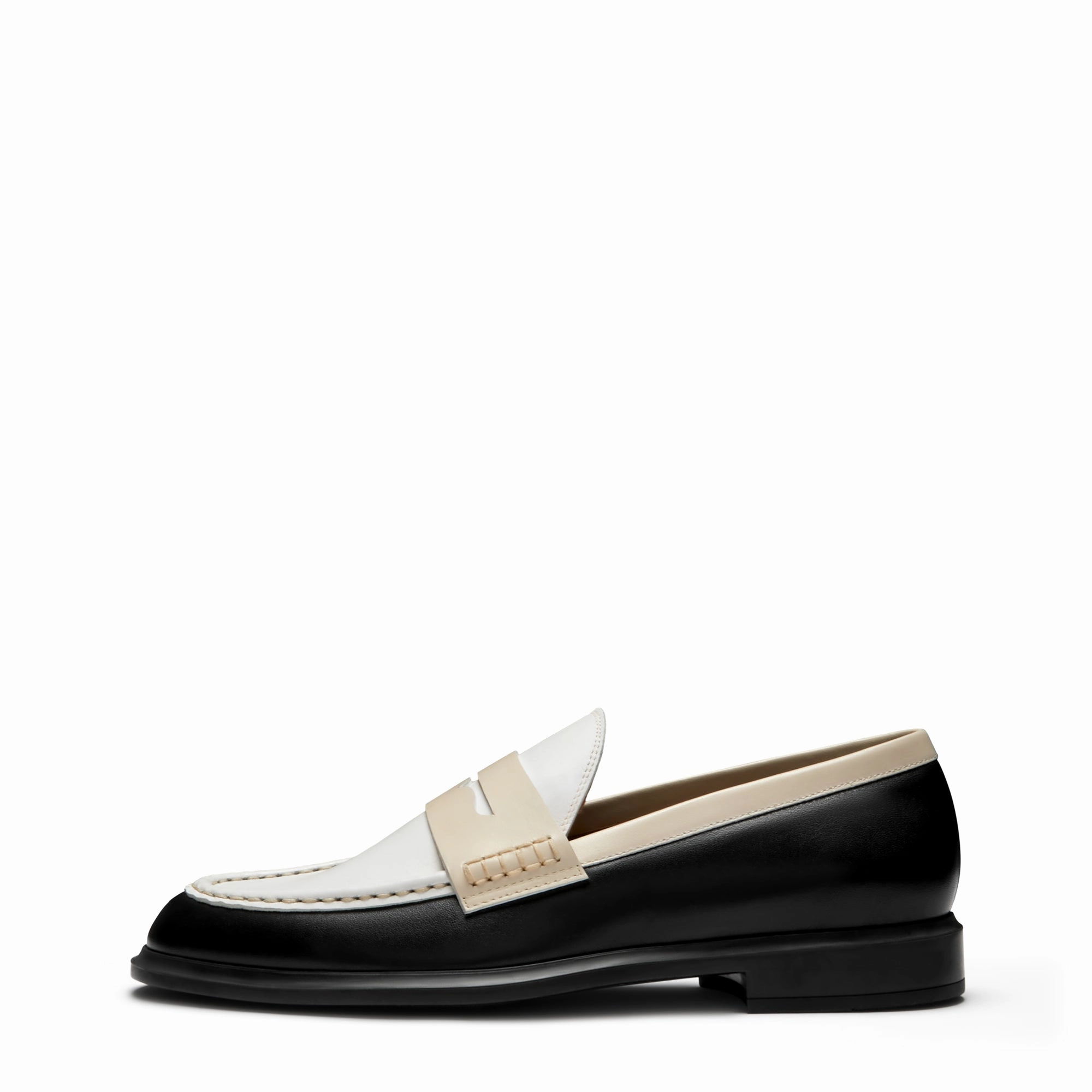 Win Step Vend?me Blandine black, white and cream calfskin leather loafers