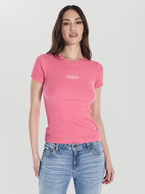 Guess Jeans Pink Slim T-Shirt Raw Edge Detail