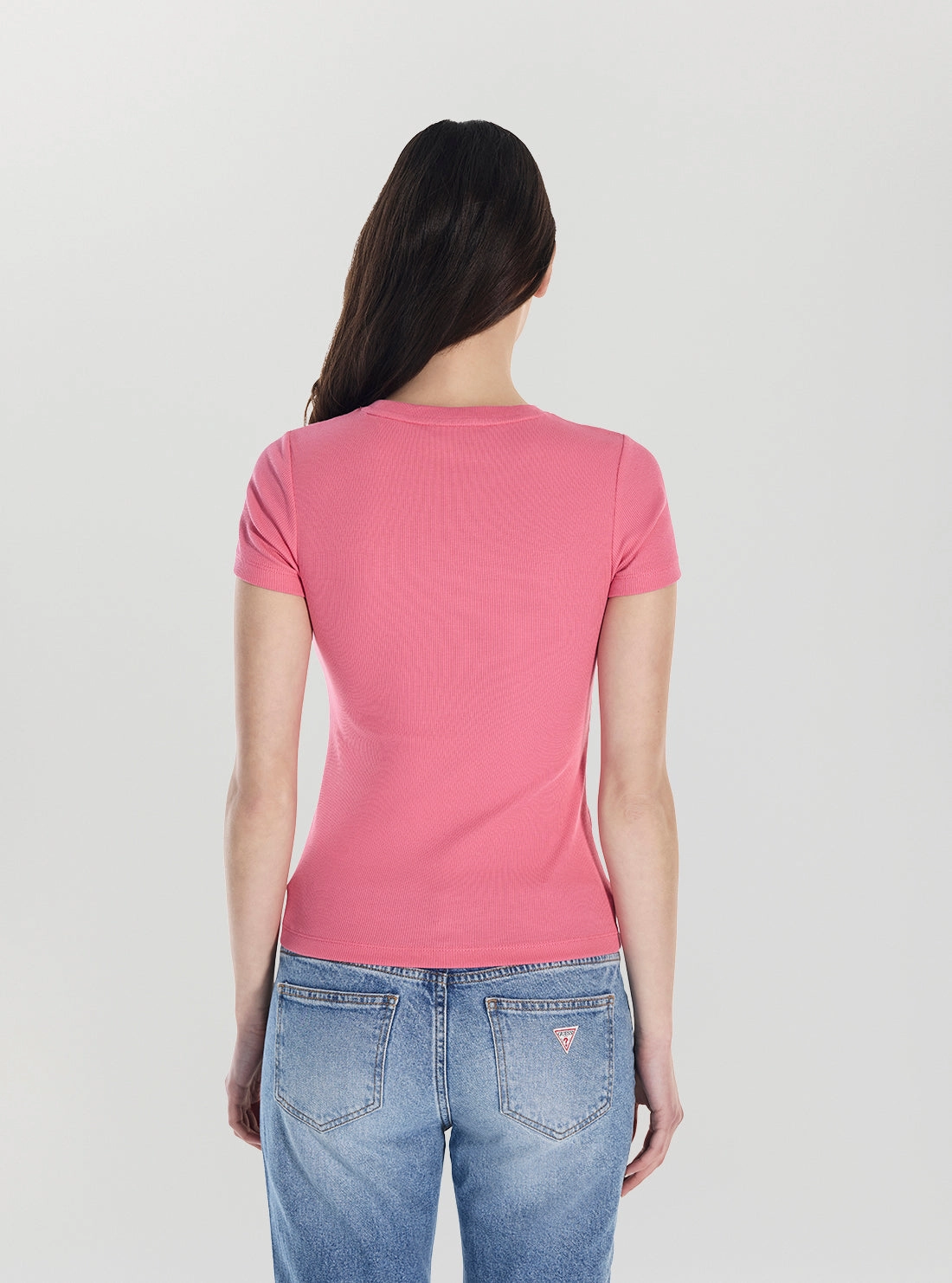 Guess Jeans Pink Slim T-Shirt Oversized Fit Hidden Pocket Design
