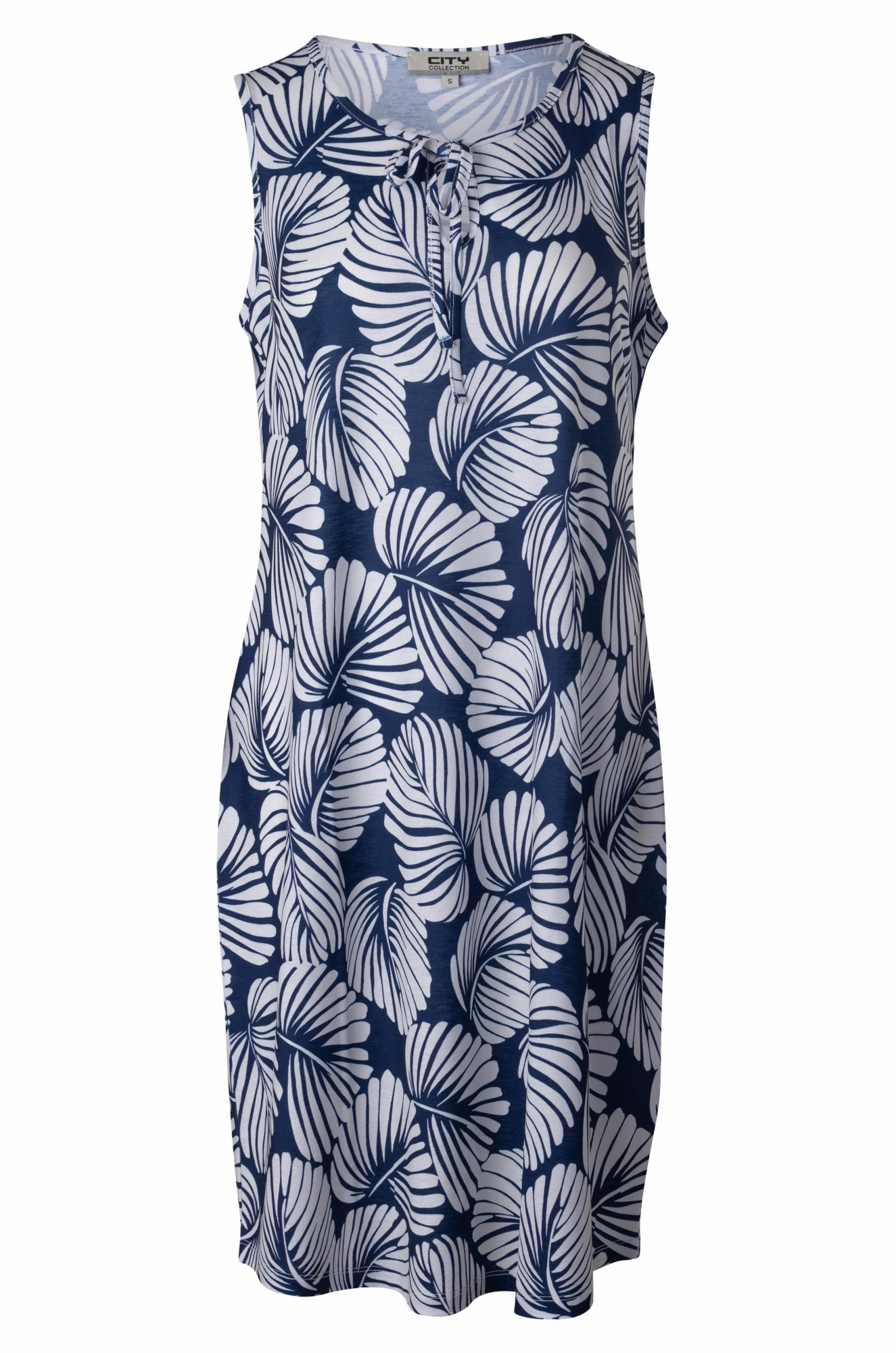 Wedding-Guest Fine Slinky Dress | BLUE WHITE PALM | 7434A1