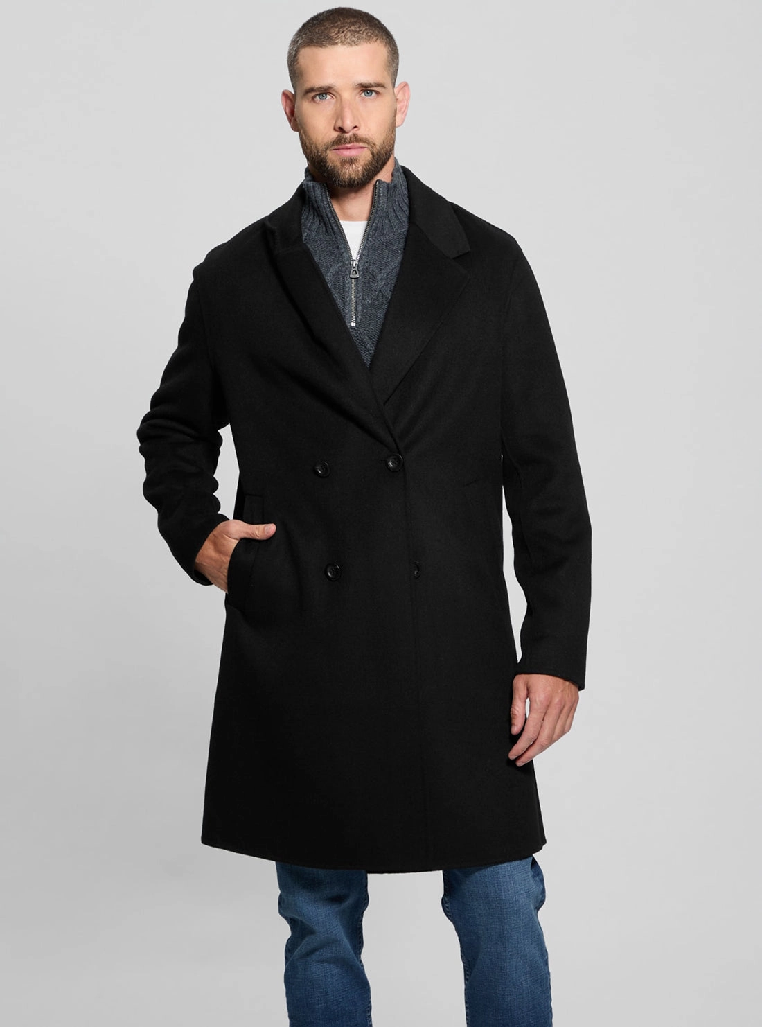 Black Double Breasted Coat Thermo Regulating