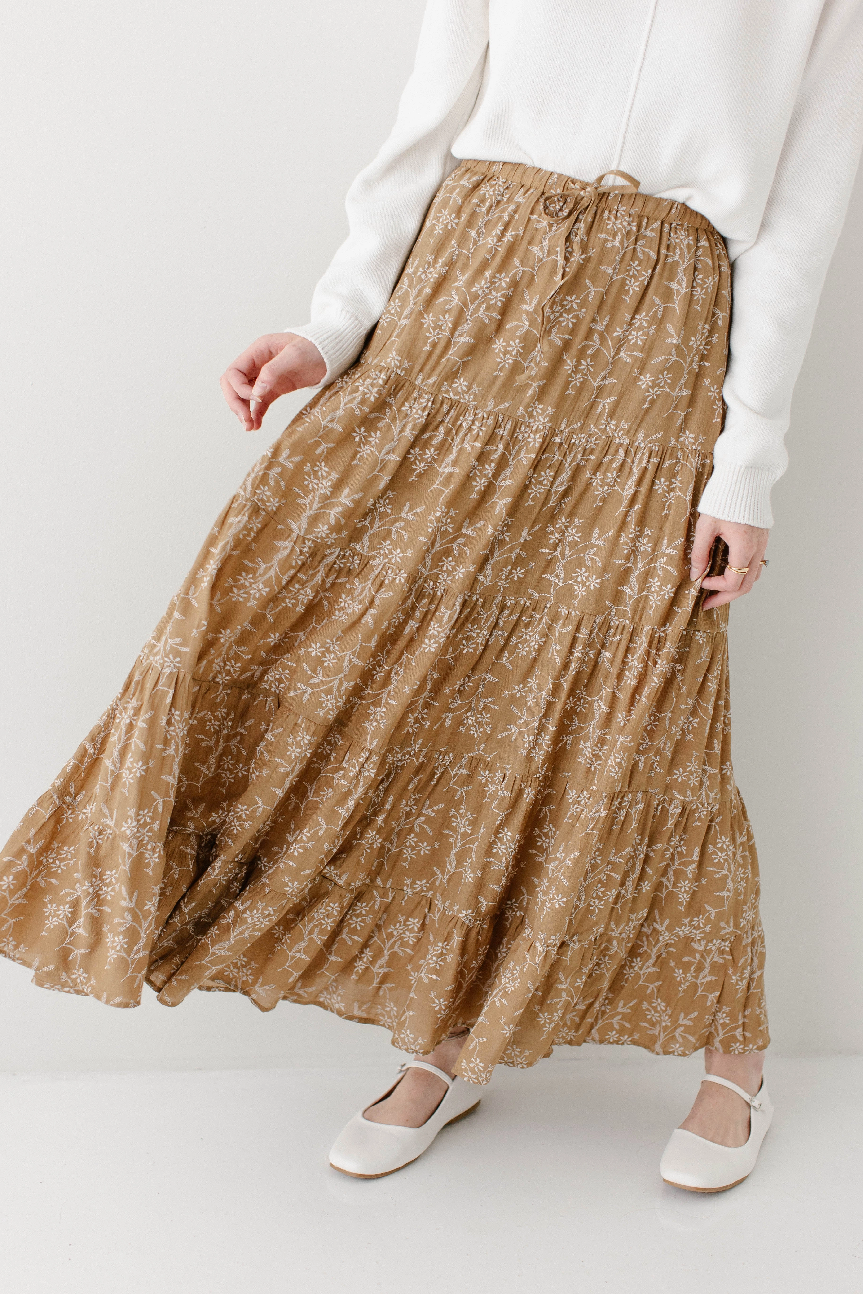 'Canaan' Floral Print Tiered Maxi Skirt Bold Mood