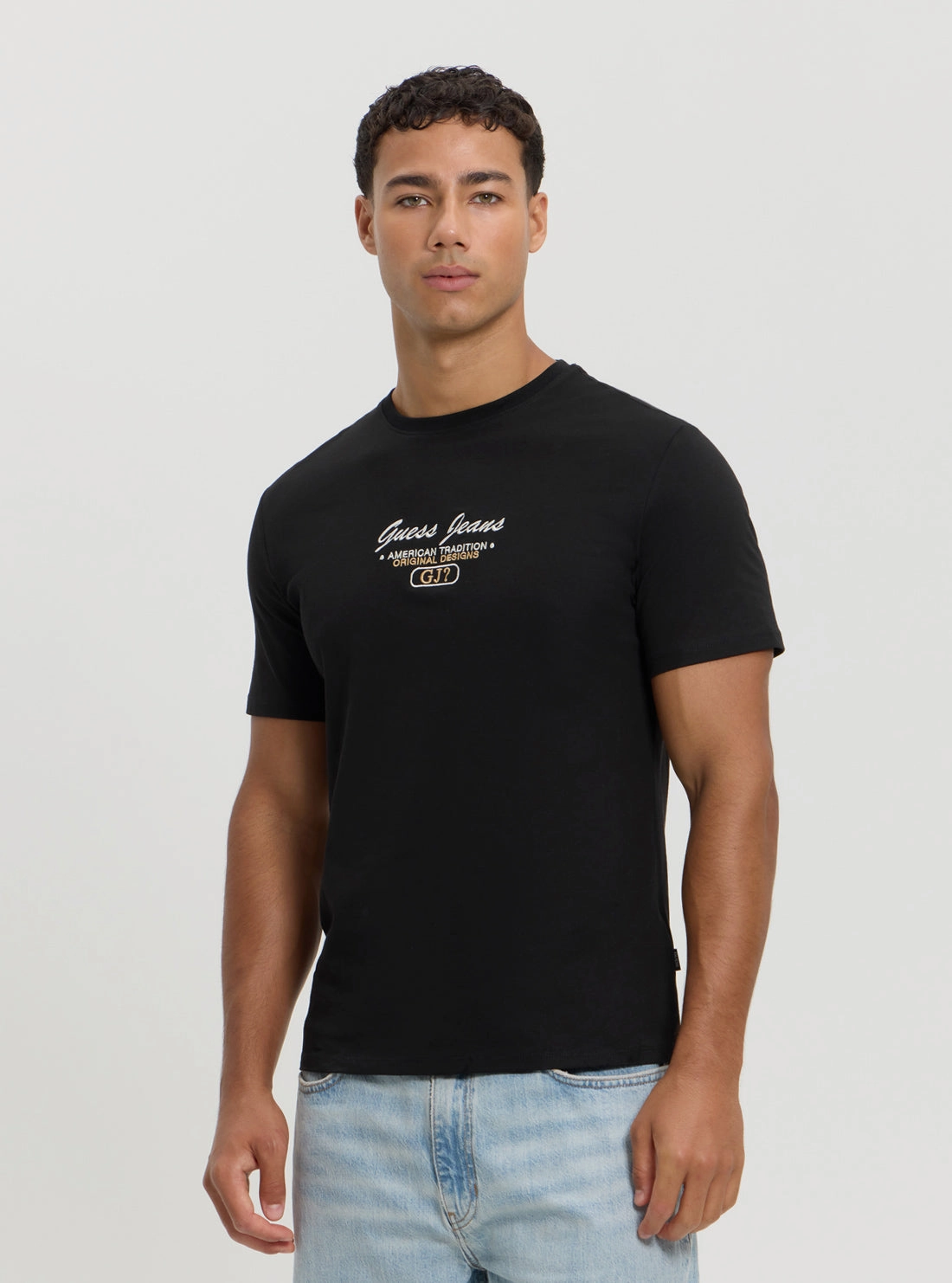 Guess Jeans Black Slim Script T-Shirt EcoFriendly Dye Process Two Tone Texture Effect