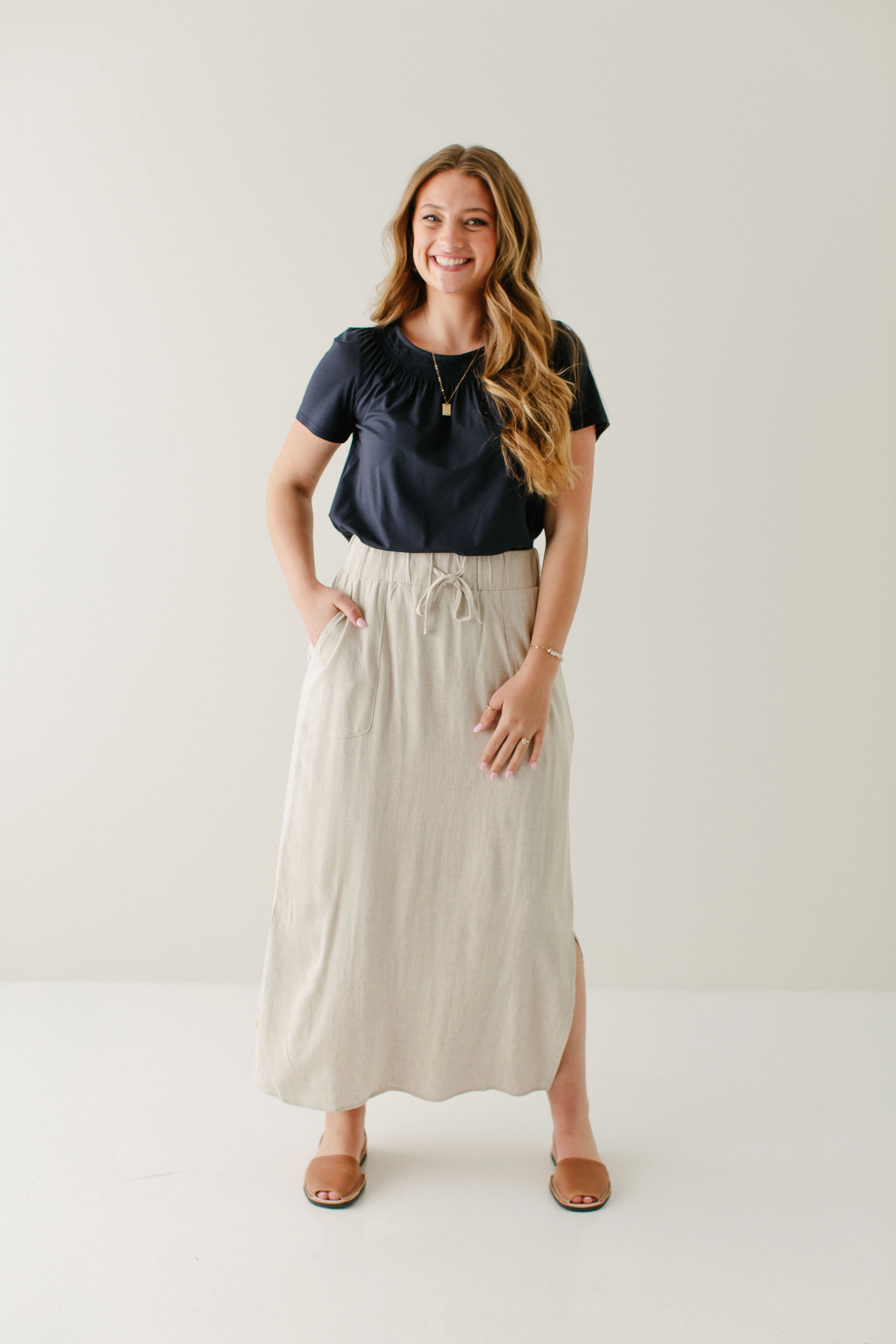 Minimalist Style Cruise Attire 'Winslet' Waist Tie Maxi Skirt in Natural FINAL SALE