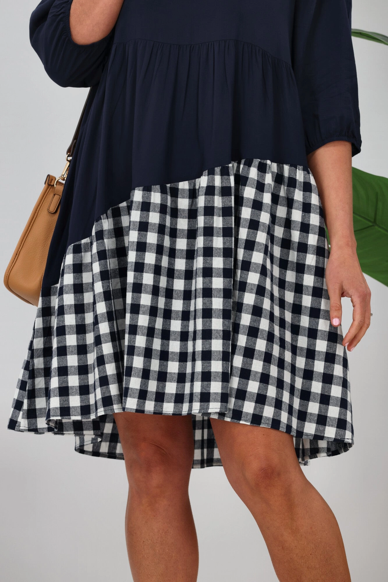 Perfect for Layering Silver Wishes Gingham Contrast Angle Tiered Dress  Navy