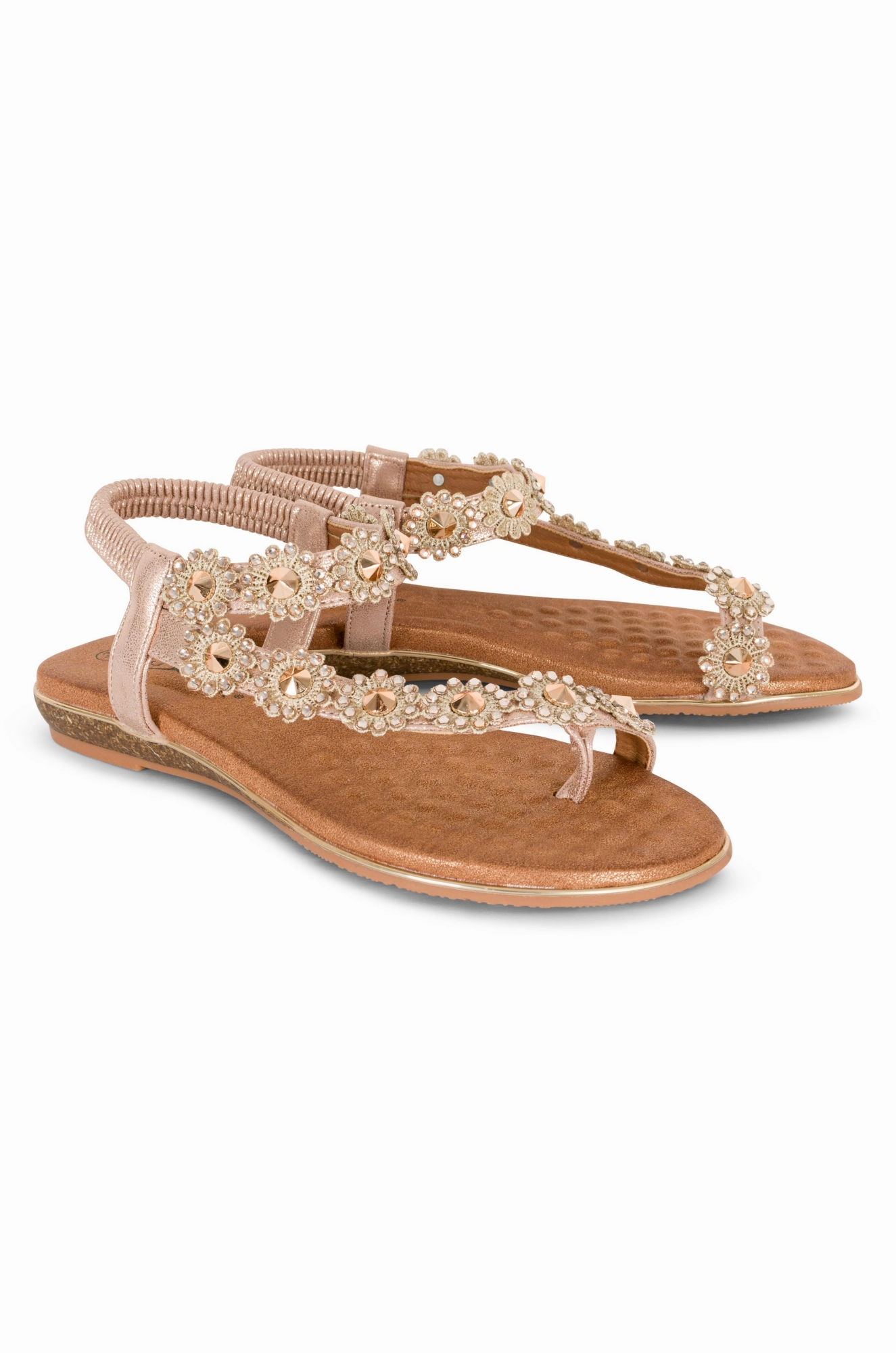 Comfortable Vacation Shoes No Stress Bead & Gemstone Sandal | ROSE GOLD | CHARLOTTE AB