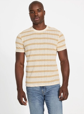 HiddenZipper Beige Elon Textured Striped T-Shirt