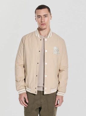 Outdoor Adventure Wear Beige Emblem Bomber Jacket