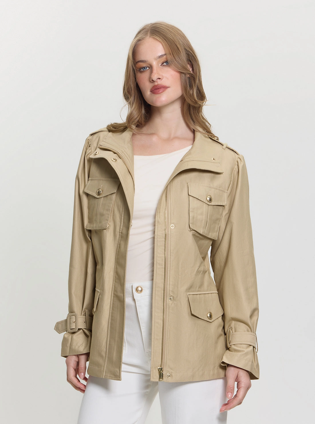 Beige Emma Field Utility Jacket Basic Travel Fit Anti Static Finish