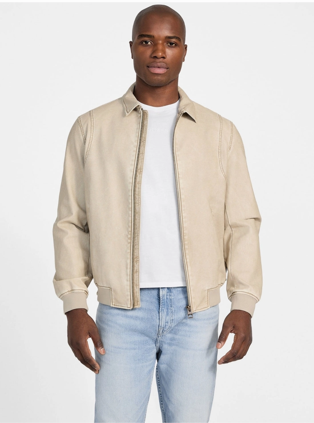 Beige Faux-Leather Aviator Bomber Jacket Waist String Modern Day Look