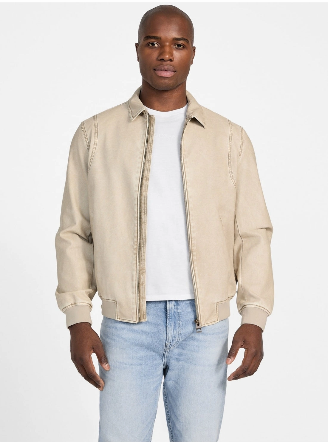 Light Diffusing Fabric Comfortable lining Beige Faux-Leather Aviator Bomber Jacket