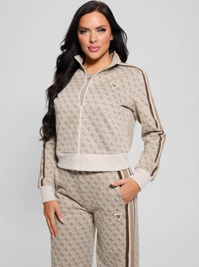 Beige Logo Jean Full Zip Jacket Affordable Fashion