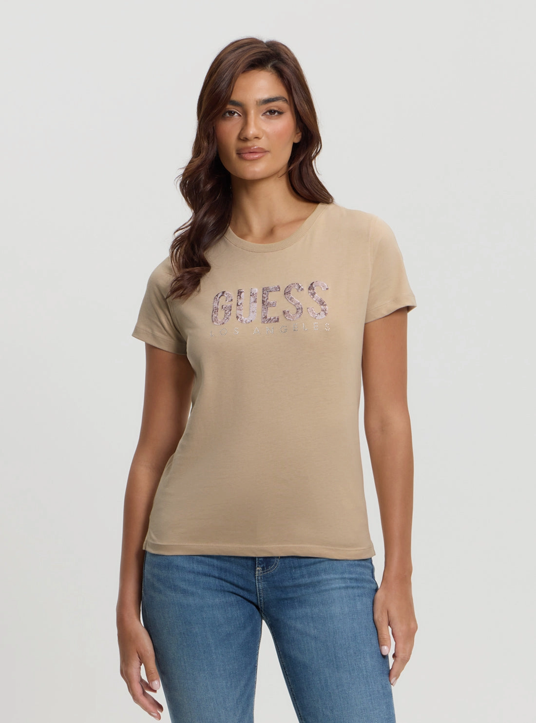 OrganicCotton Compression Gradient Beige Python Logo T-Shirt.