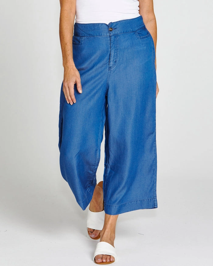 Betty Basics Apollo Bay Lyocell Crop Pant Antique Indigo Breathable Comfort Wear
