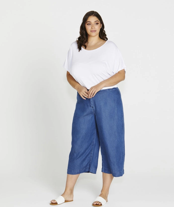 Betty Basics Apollo Bay Lyocell Crop Pant Antique Indigo Shape Control Wear High Rise Fit