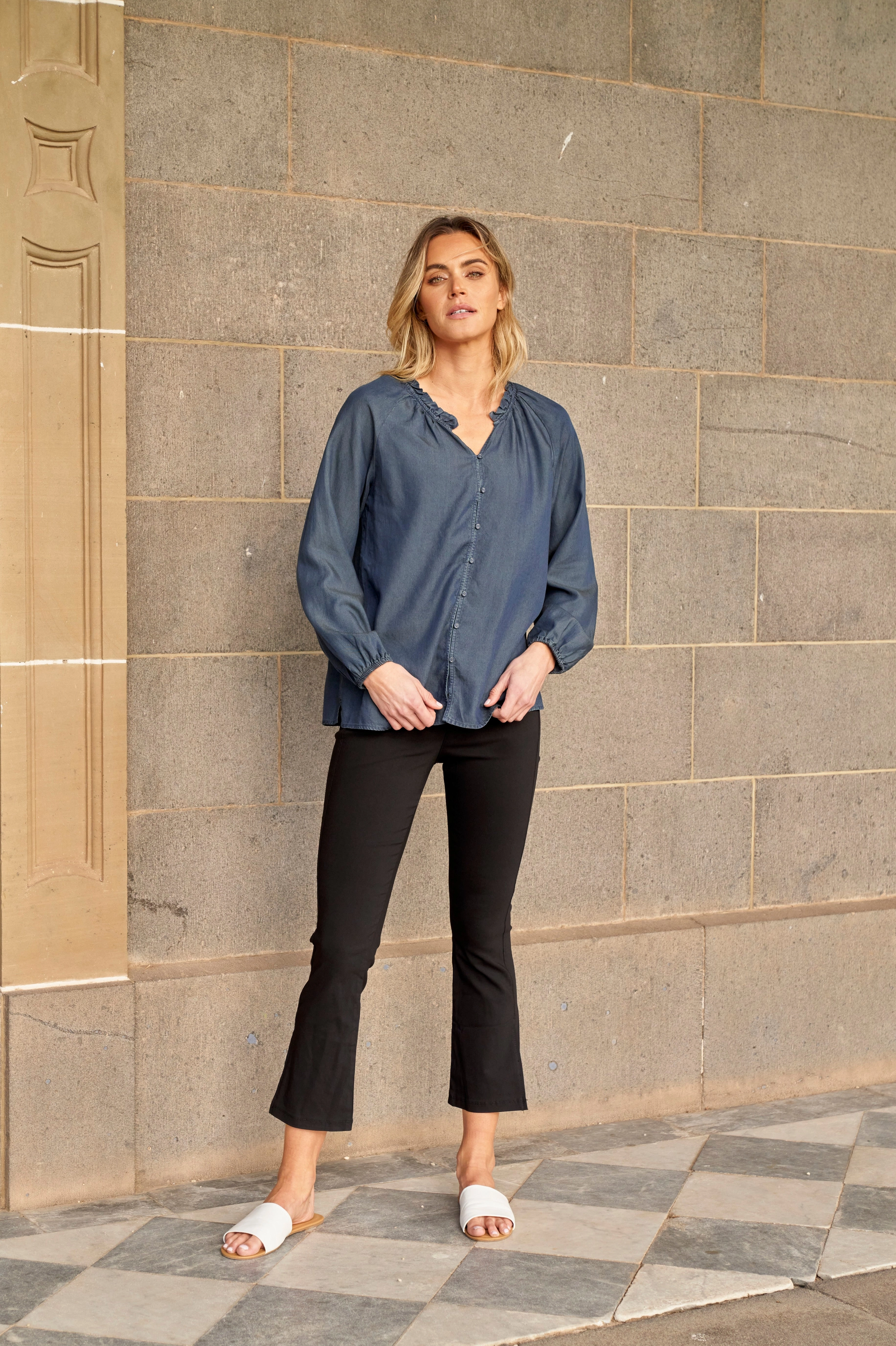 Betty Basics Edwina Bengaline Split Leg Pant Black Long Wearing Hot Weather