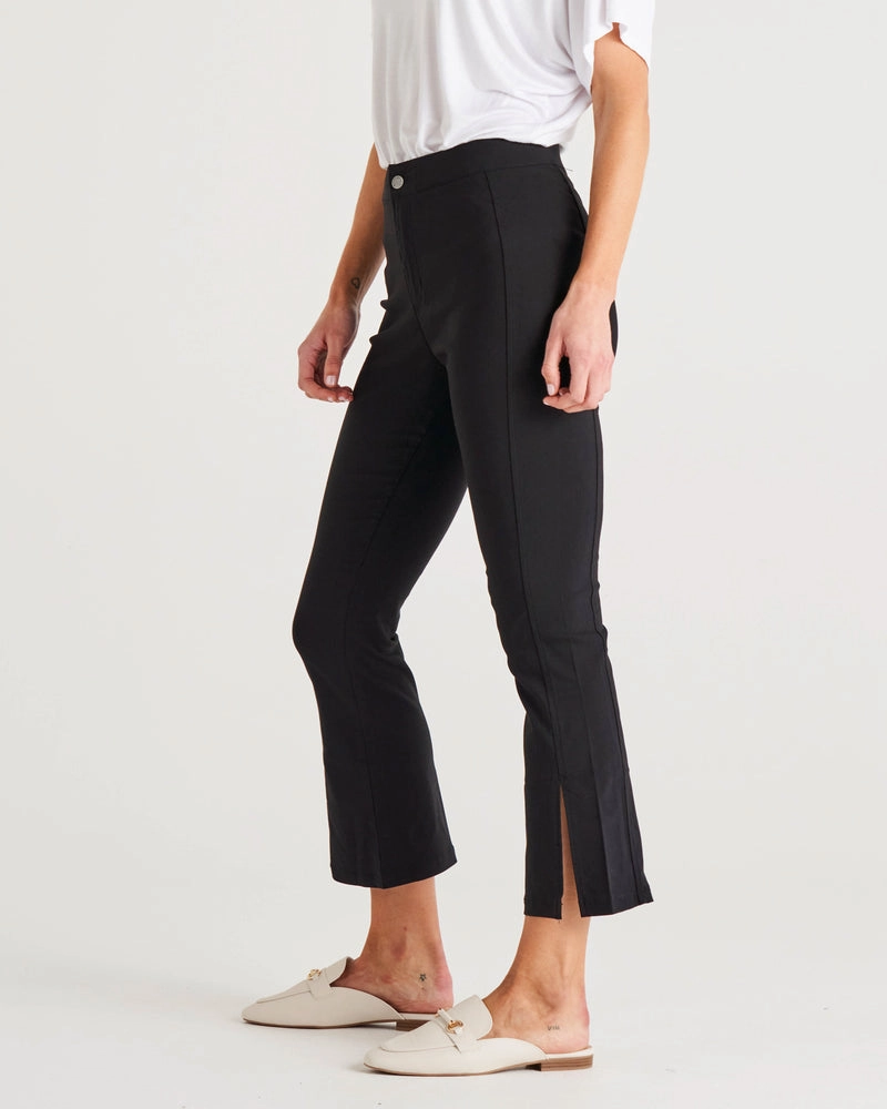 Betty Basics Edwina Bengaline Split Leg Pant Black Flow Motion Ankle length