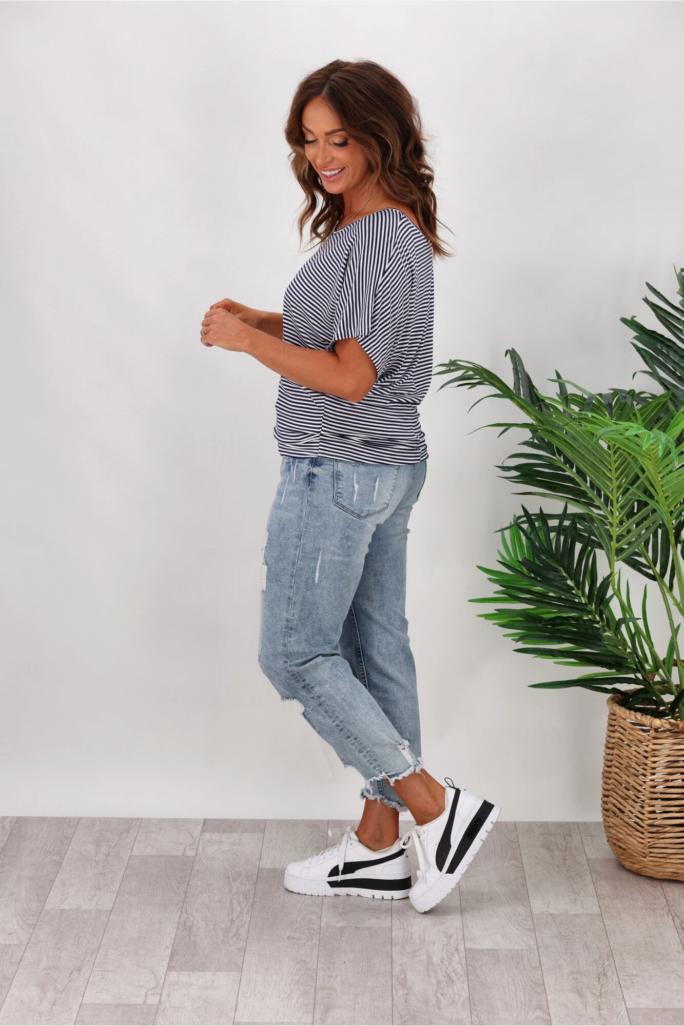 Comfortable Layer Fresh Outfit Betty Basics Maui Tee In Blue/White Stripe
