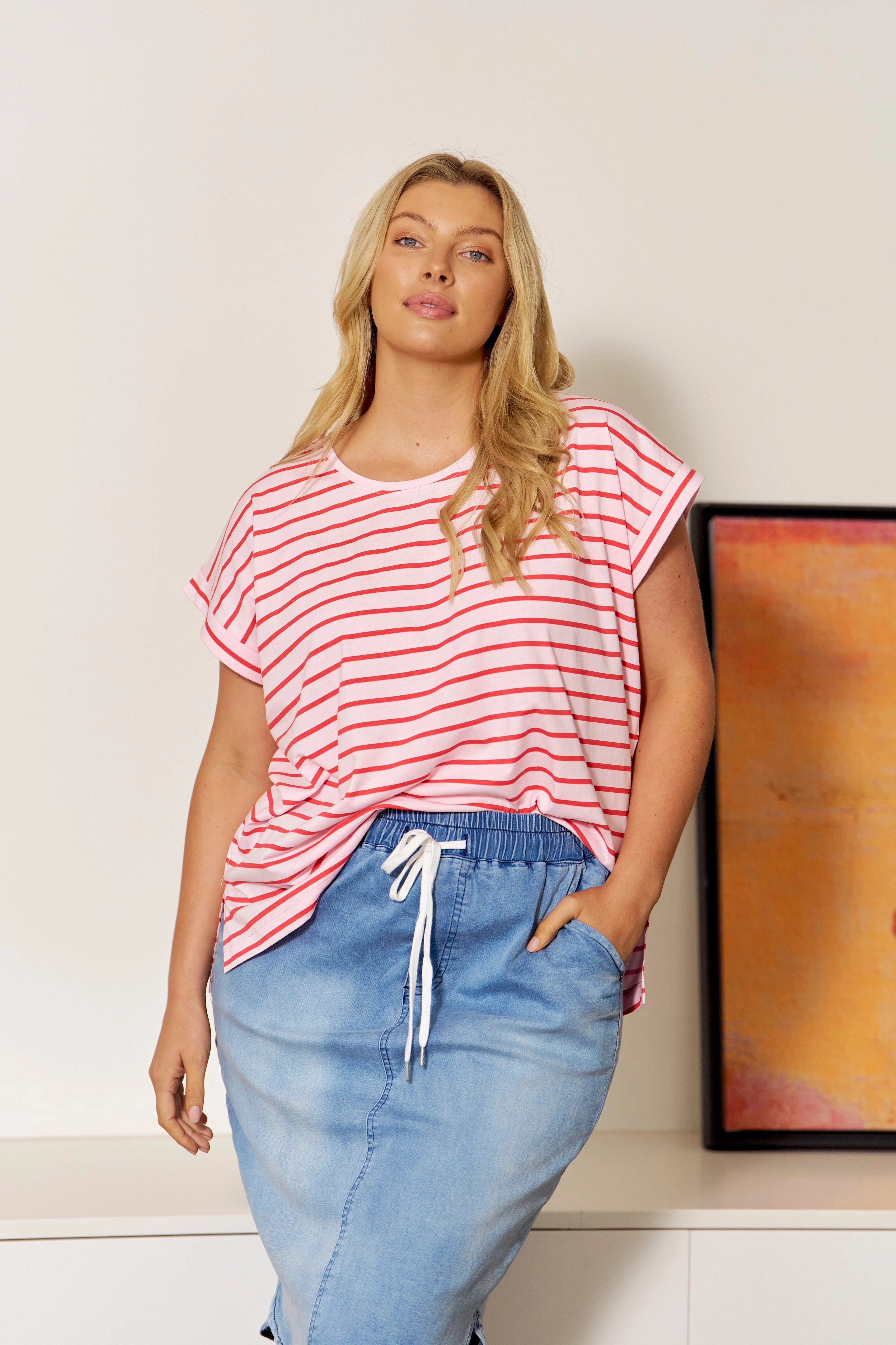 Betty Basics Michaela Top Cherry Blossom Stripe Casual Comfort Look