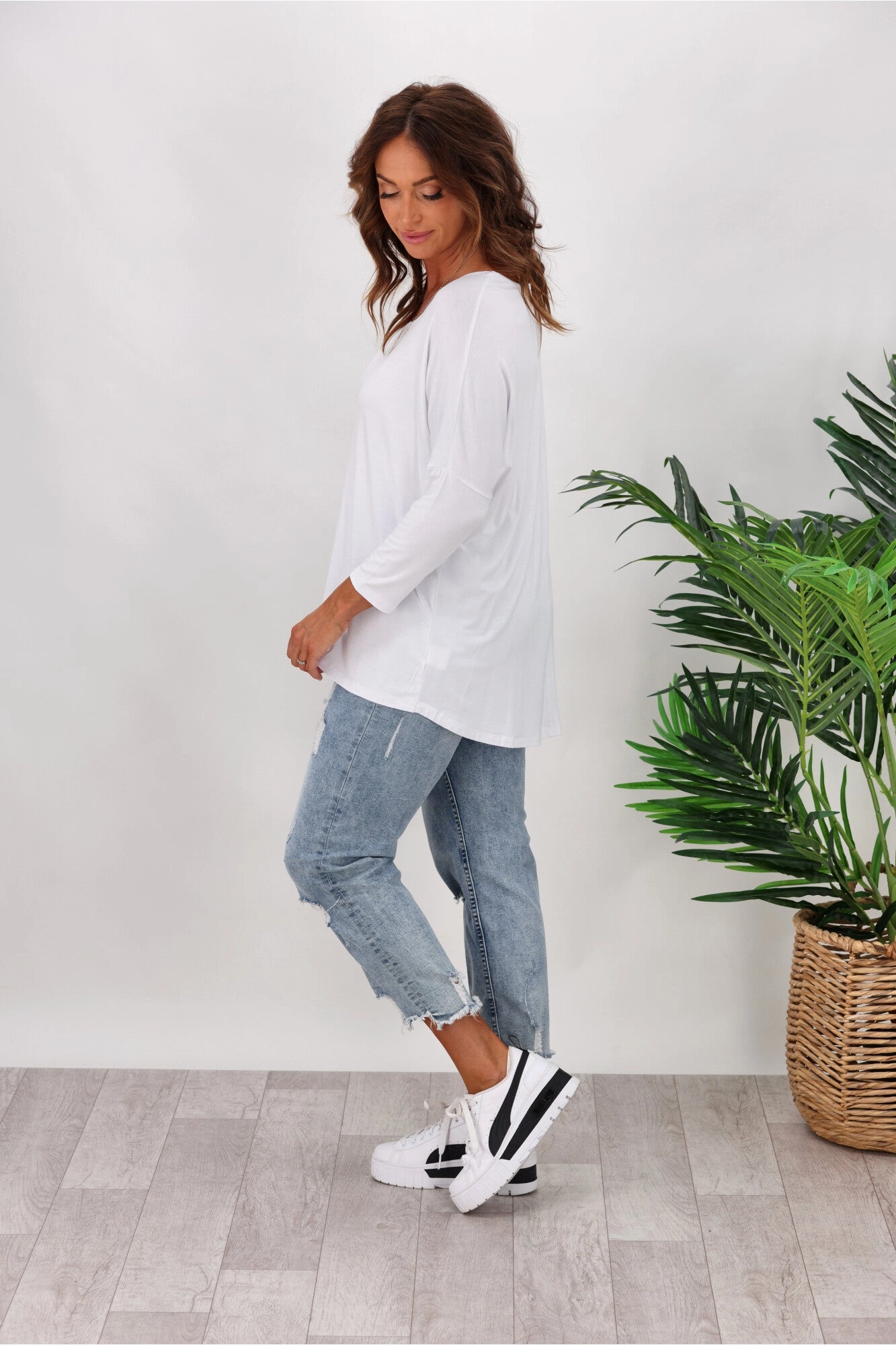 Betty Basics Milan 3/4 Sleeve Tee White Daily Style Simple Wear