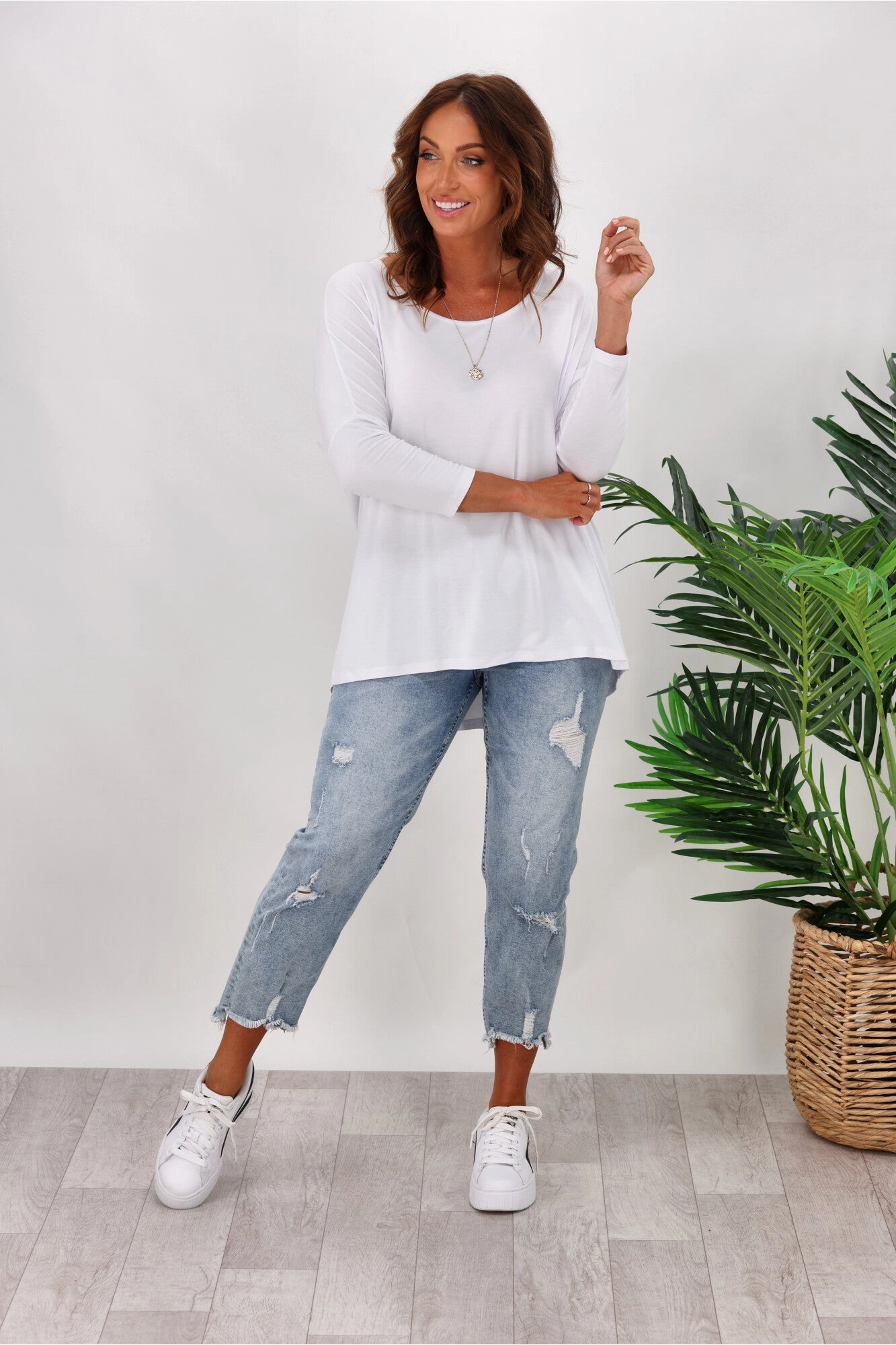 StretchComfortWeave Stylish and Comfortable Betty Basics Milan 3/4 Sleeve Tee White