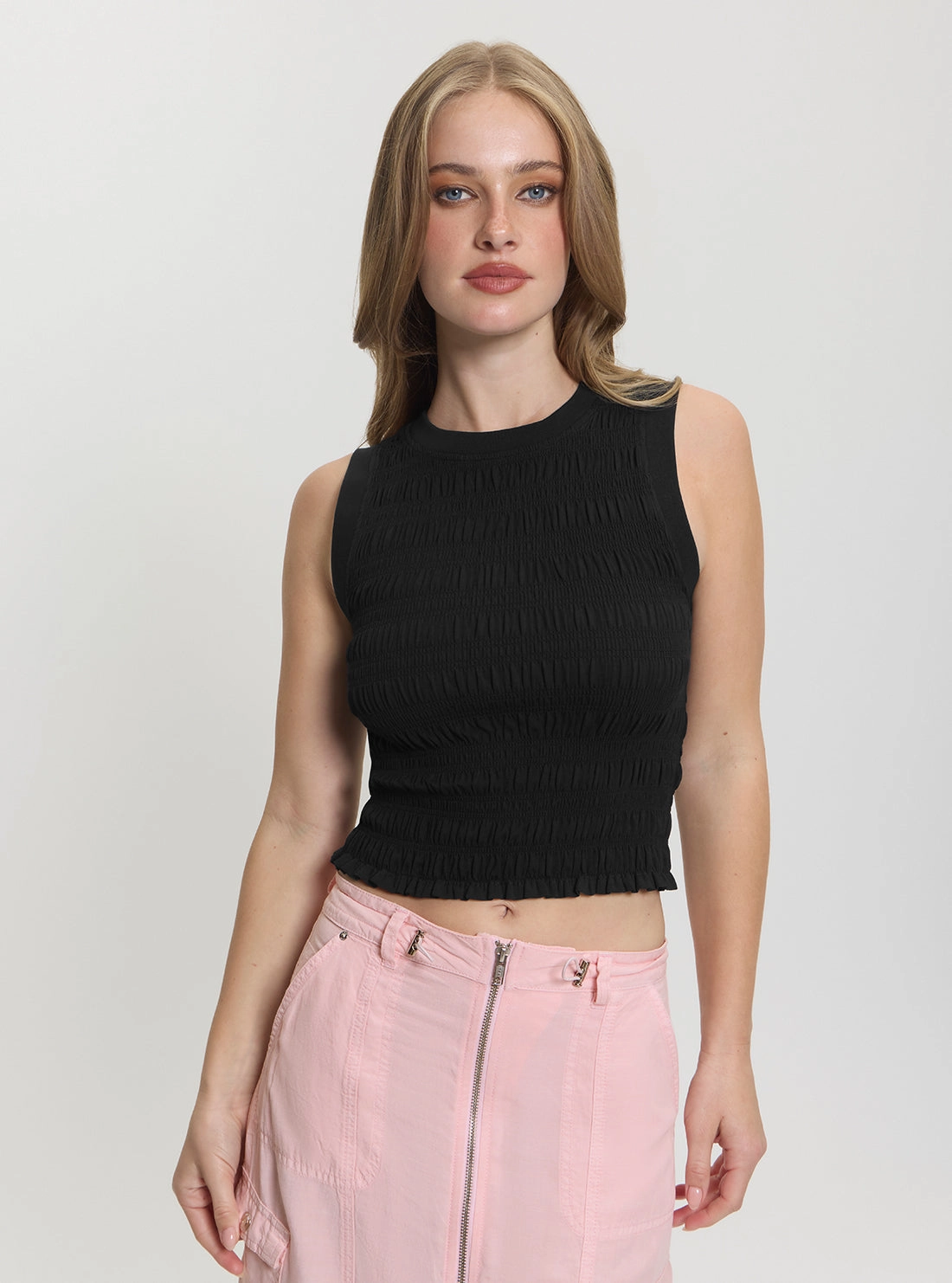 Black Claire Smock Tank Top Flatlock Seam Technology AbrasionResistant Surface