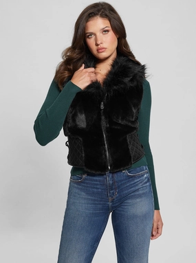 Black Emma Fur Vest Army Style Sleek Comfort