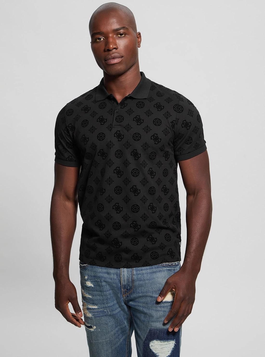 Reversible Layering Tech Everyday Look Black Flocked Polo T-Shirt