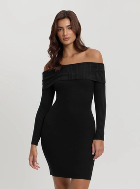 Black Fold Over Rib Julia Mini Dress Easy Tones