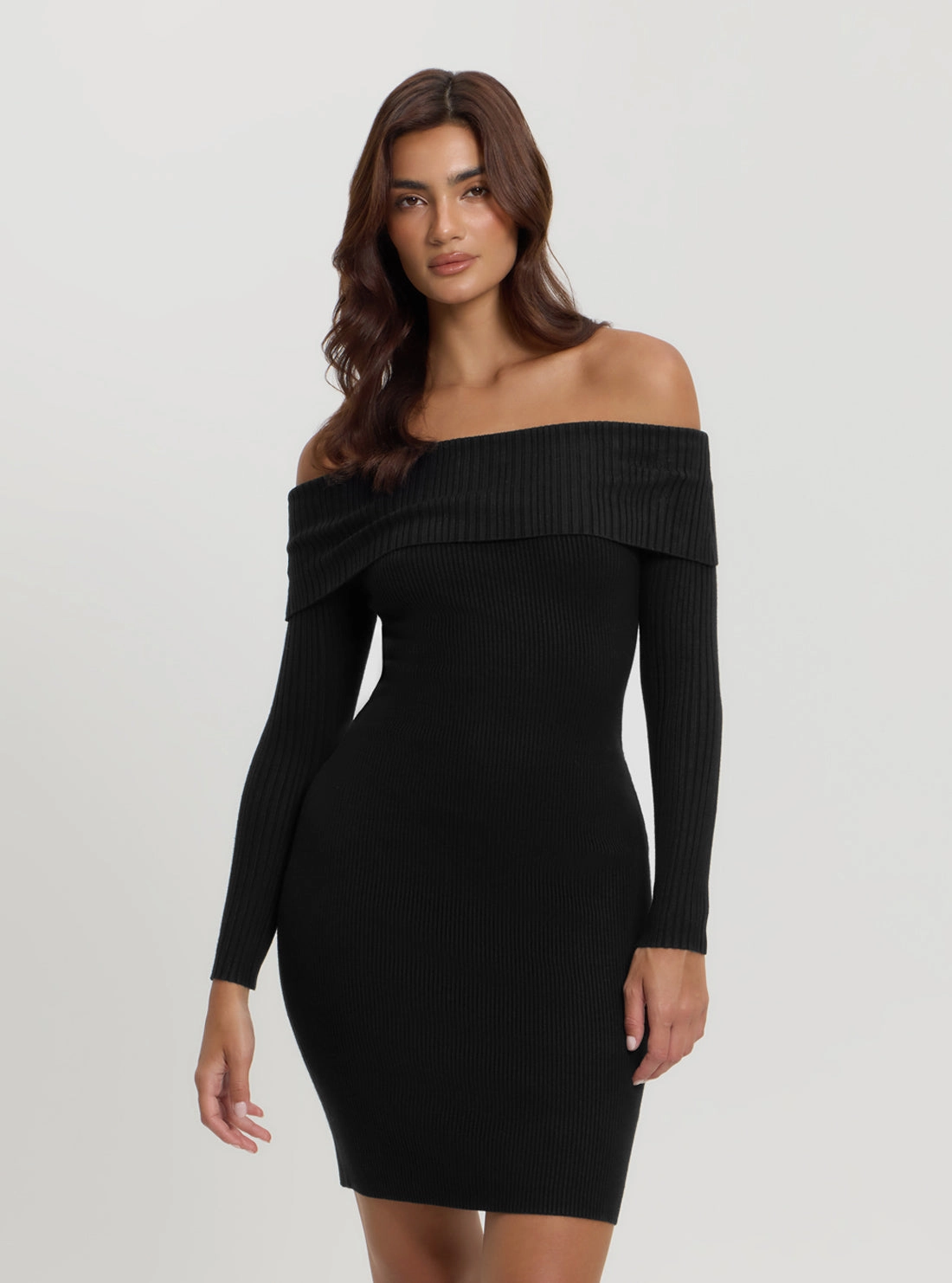 Black Fold Over Rib Julia Mini Dress Flowy Cut