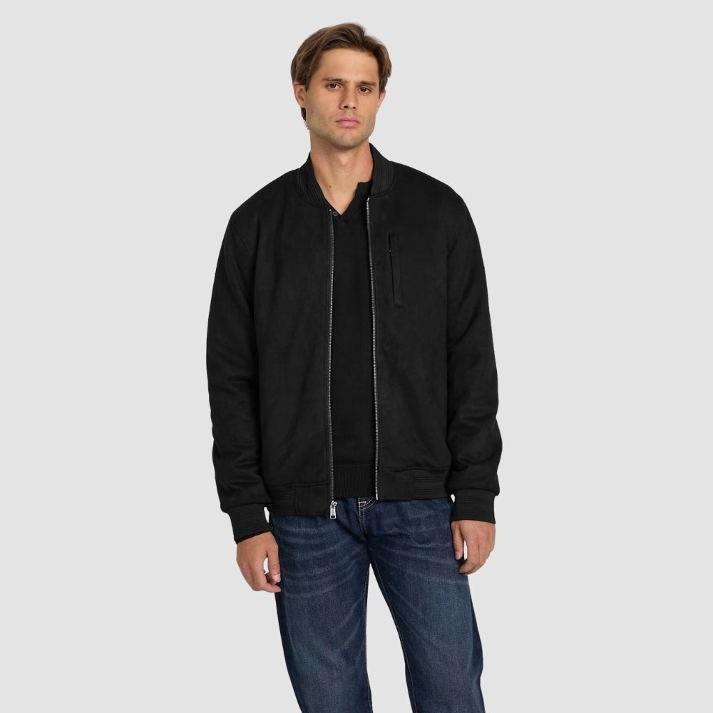 Stormproof Zipper Black Grover Faux-Suede Bomber Jacket