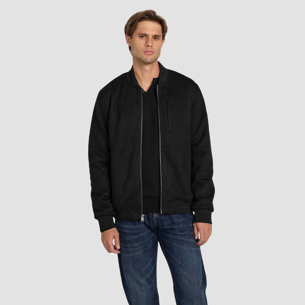 Detachable Layer Chill Weather Black Grover Faux-Suede Bomber Jacket